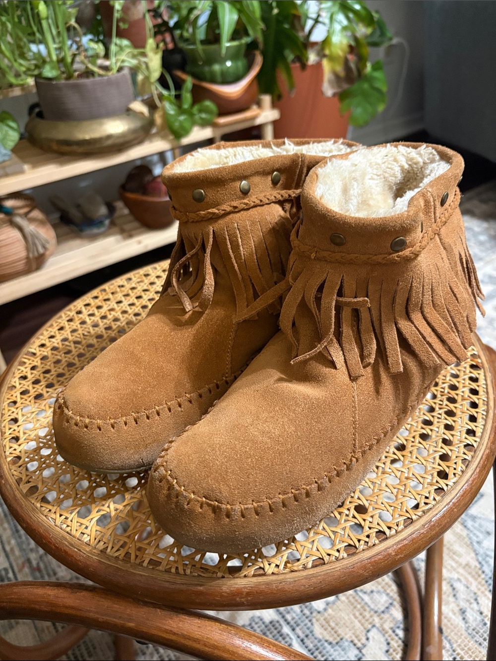 Lucky Brand suede fringed boots. Size 9